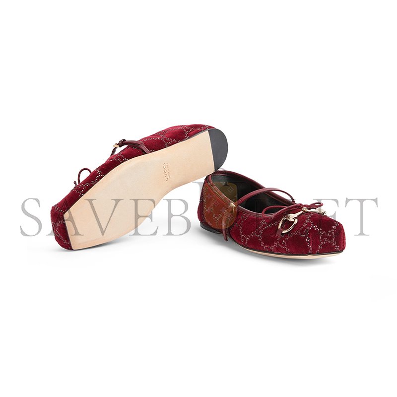 GUCCI WOMEN'S GG CRYSTAL HORSEBIT BALLET FLAT 853100